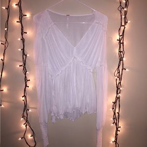 Free People white v neck blouse long sleeve